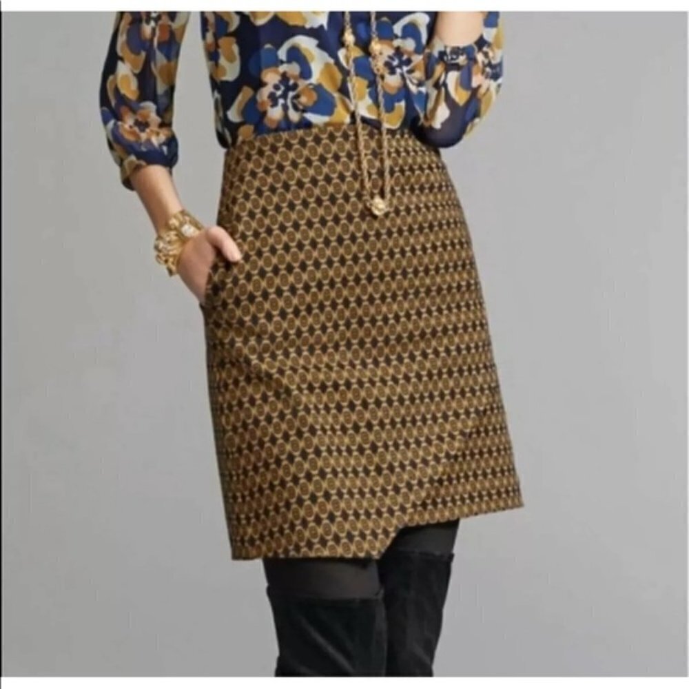 CABI Medallion Skirt Gold Navy XS #3403 EUC